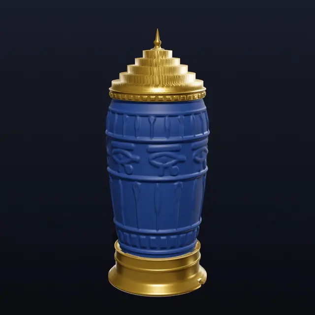 Egyptian Canopic Urn - Lapis and Gold Lidded Jar with Eye of Horus, Papyrus Columns and Stepped Pyramid Lid — modelo 3D