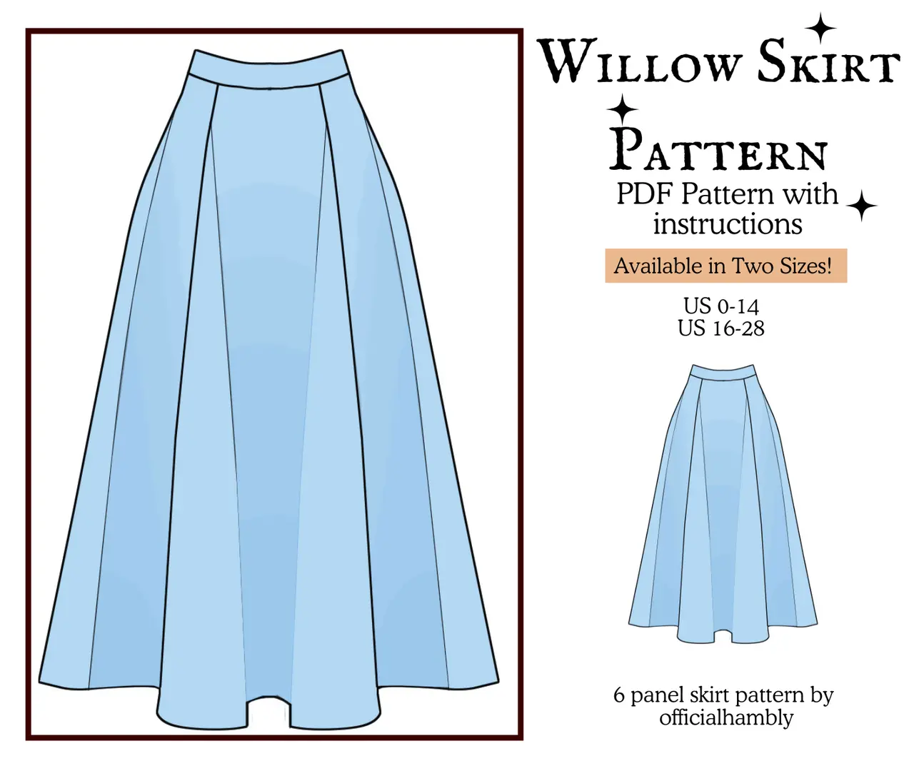 Free 6 Panel Skirt Pattern PDF 'Willow Skirt' — modelo 3D