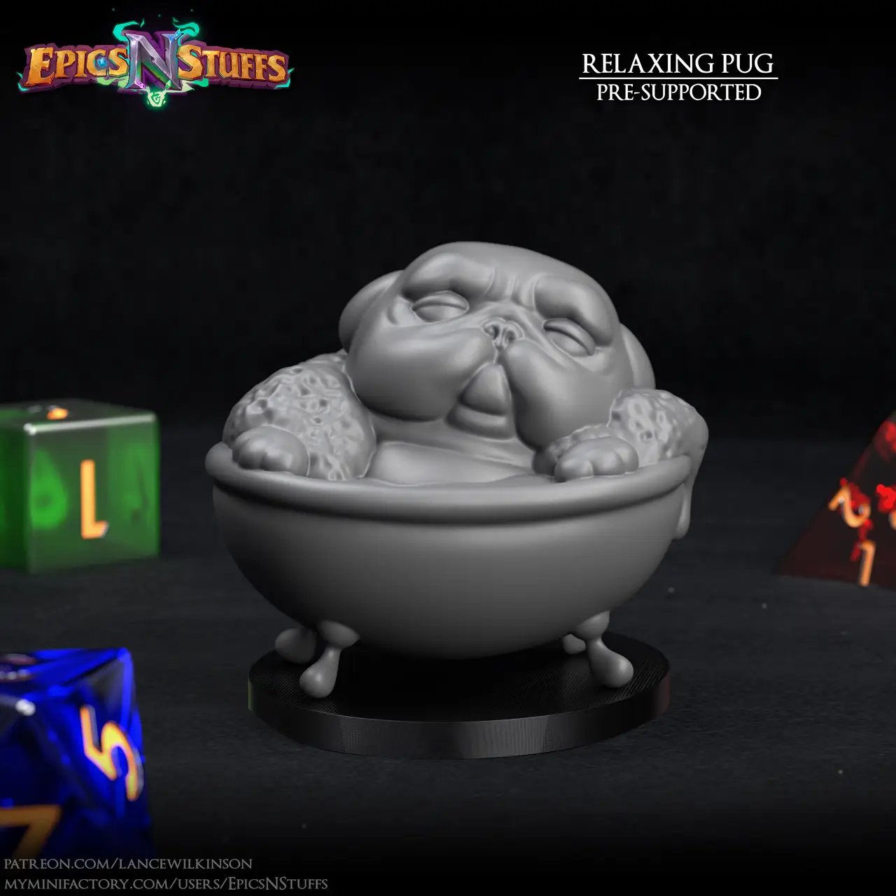 Bathing Pug miniature - Pre-Supported — modelo 3D