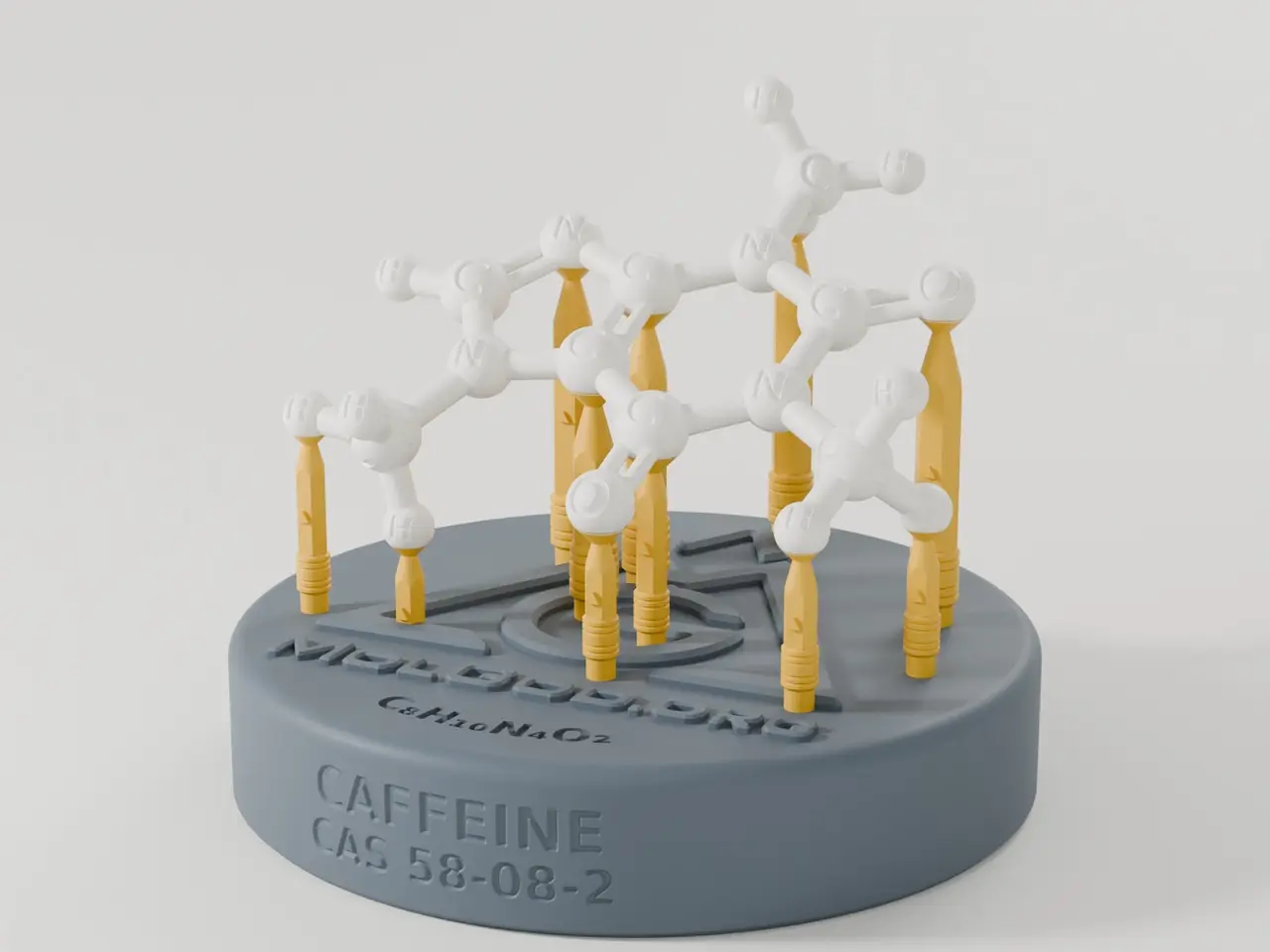 Caffeine Molecule Desk Model — Engraved Atom Letters, Ready-to-Print G-code — modelo 3D