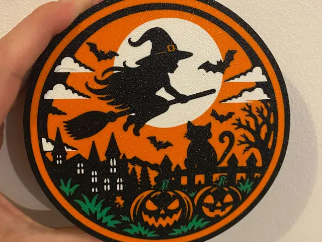 Halloween Witch & Black Cat – LED Lightbox — modelo 3D