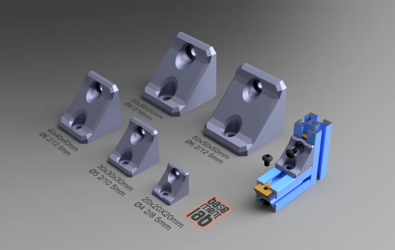 Supported Corner Bracket HEAVY-DUTY - 2020 / 3030 / 4040 / 5050 V/T-Slot Profile REV.1 — modelo 3D