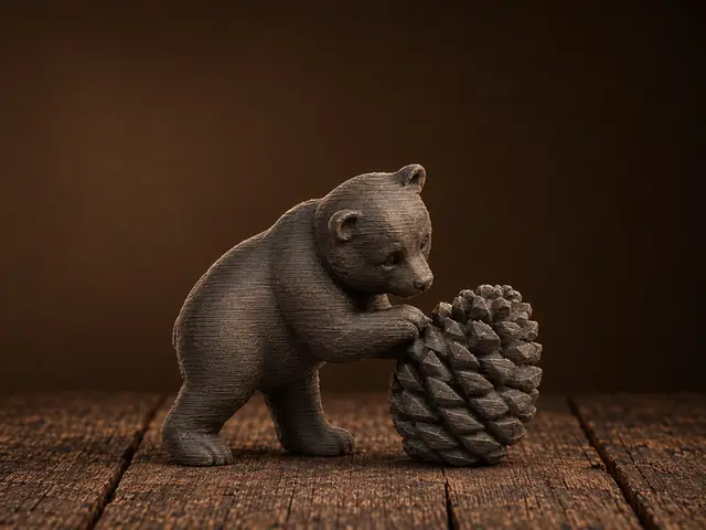 Adorable Bear with Pinecone Sculpture — modelo 3D
