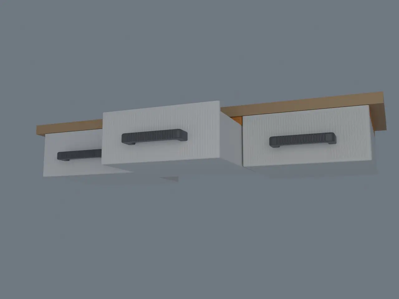 Modular 200x200 mm under-shelf drawer - dovetail slides, no supports — modelo 3D
