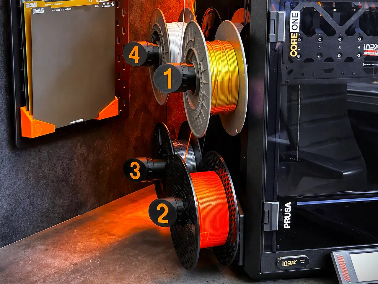 Spool holder caps (numbers/materials) - Better angle for better view — modelo 3D