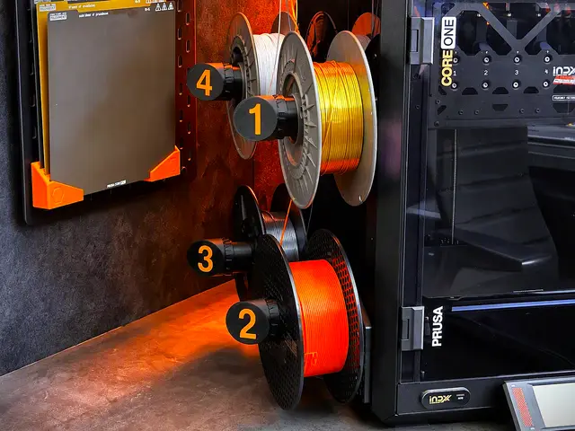 Spool holder caps (numbers/materials) - Better angle for better view — modelo 3D