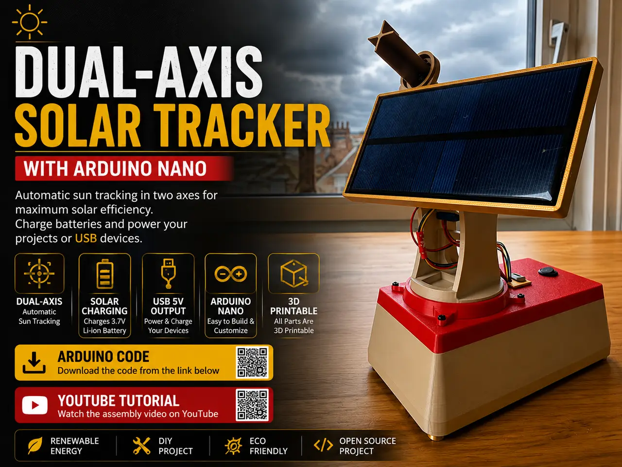 Dual-Axis Solar Tracker with Arduino (USB Power) — modelo 3D