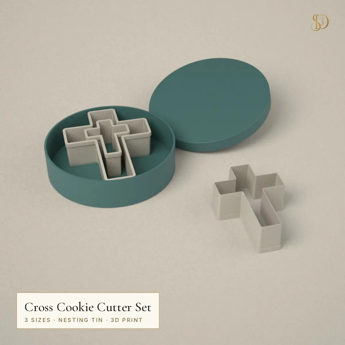 Cross Cookie Cutter Set – 3 Nesting Cross Cutters 5.9–12 cm with Storage Tin — modelo 3D