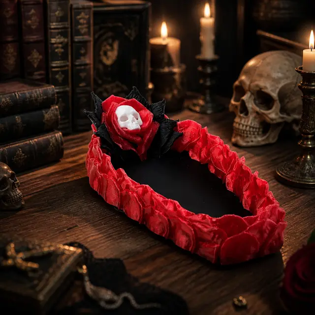 Gothic Rose Coffin Jewelry Tray with Skull — modelo 3D