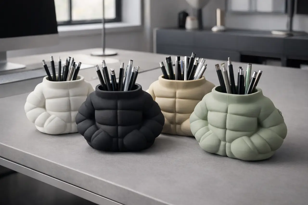 Puffer Jacket Pen Holder (110 mm) – Cozy Desk Organizer, Fast & Strong Print — modelo 3D