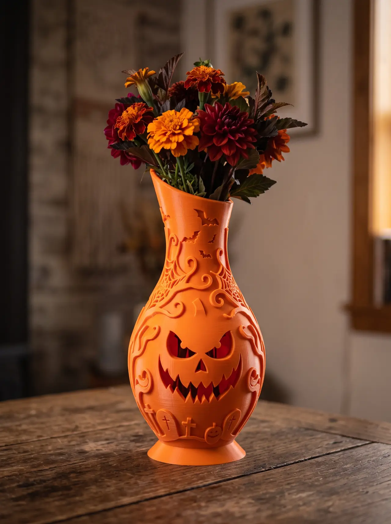 Haunted Pumpkin Relief Vase – Halloween Decor — modelo 3D