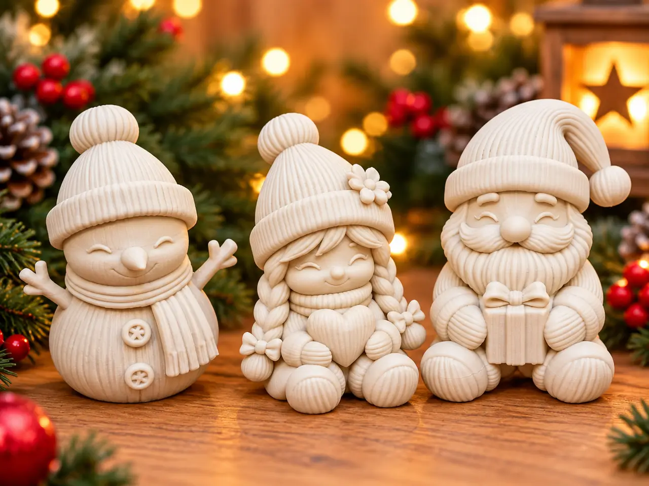 Christmas 3D Figures – Gnome, Santa & Snowman — modelo 3D