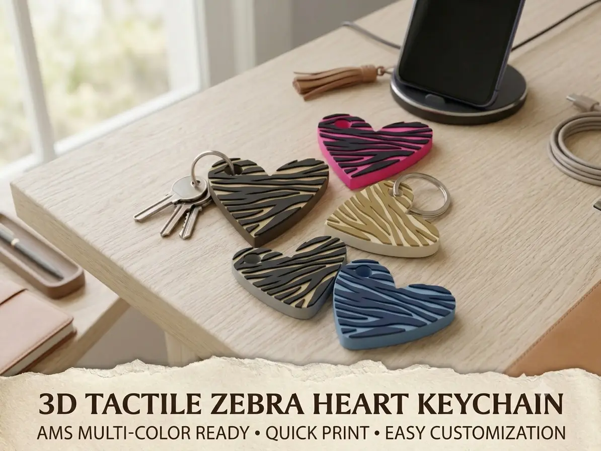3D Tactile Zebra Heart Keychain | AMS Ready — modelo 3D