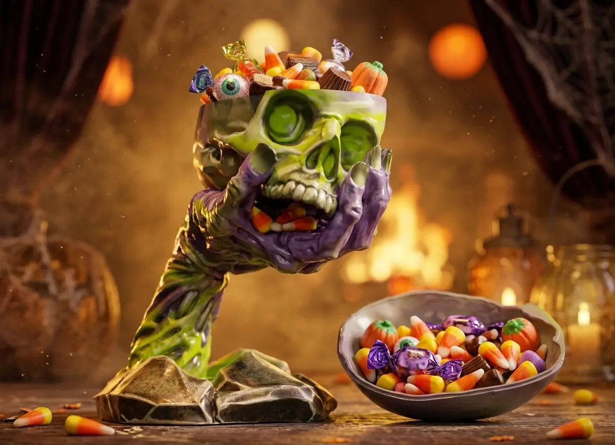 **Zombie Hand Holding a Skull Candy Bowl**! — modelo 3D