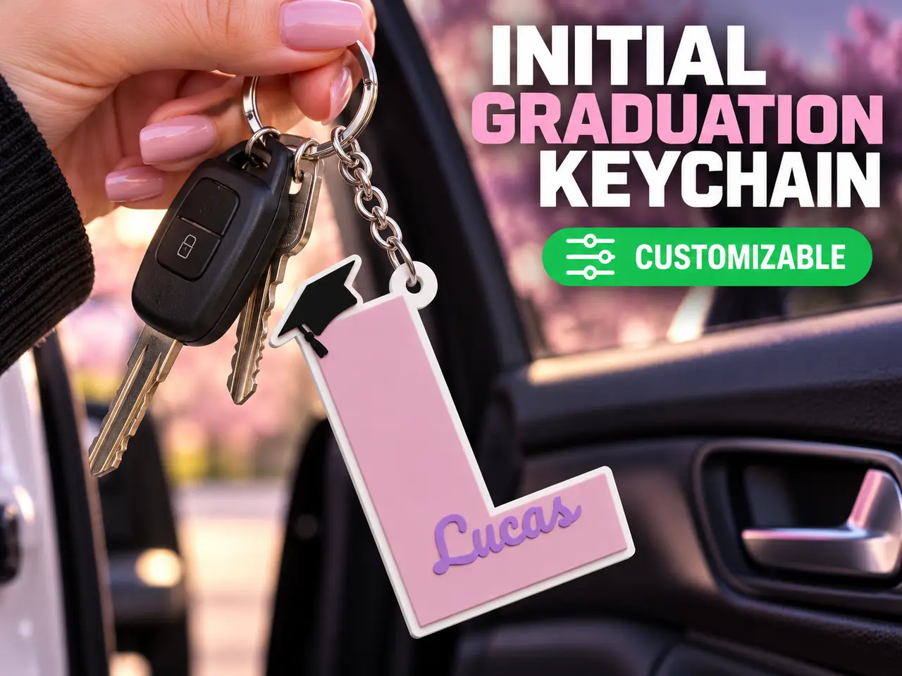 Initial Graduation Keychain - Customizable — modelo 3D