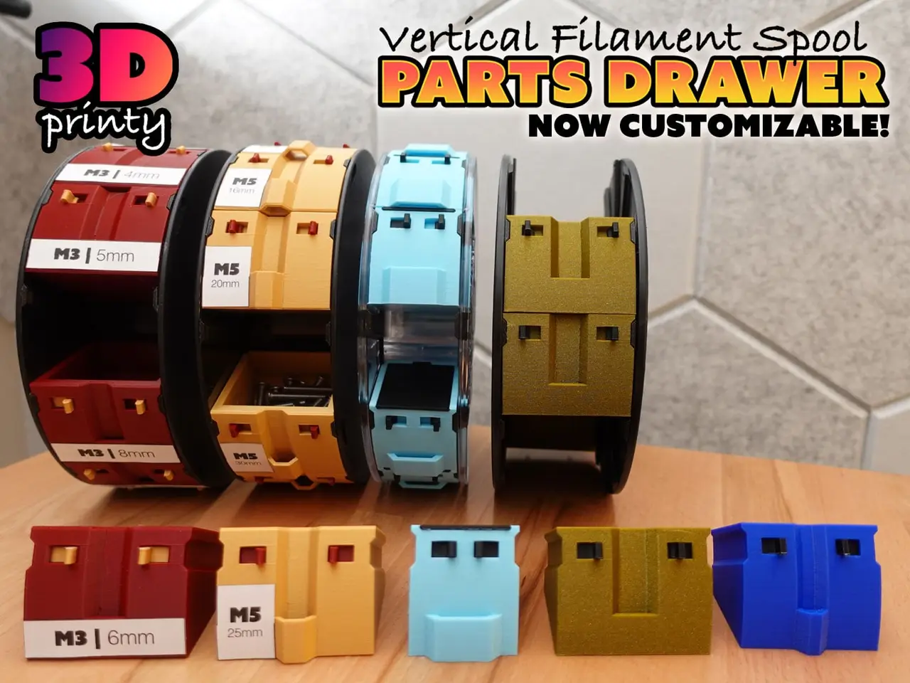 Vertical Filament Spool Parts Drawer (Customizable) — modelo 3D