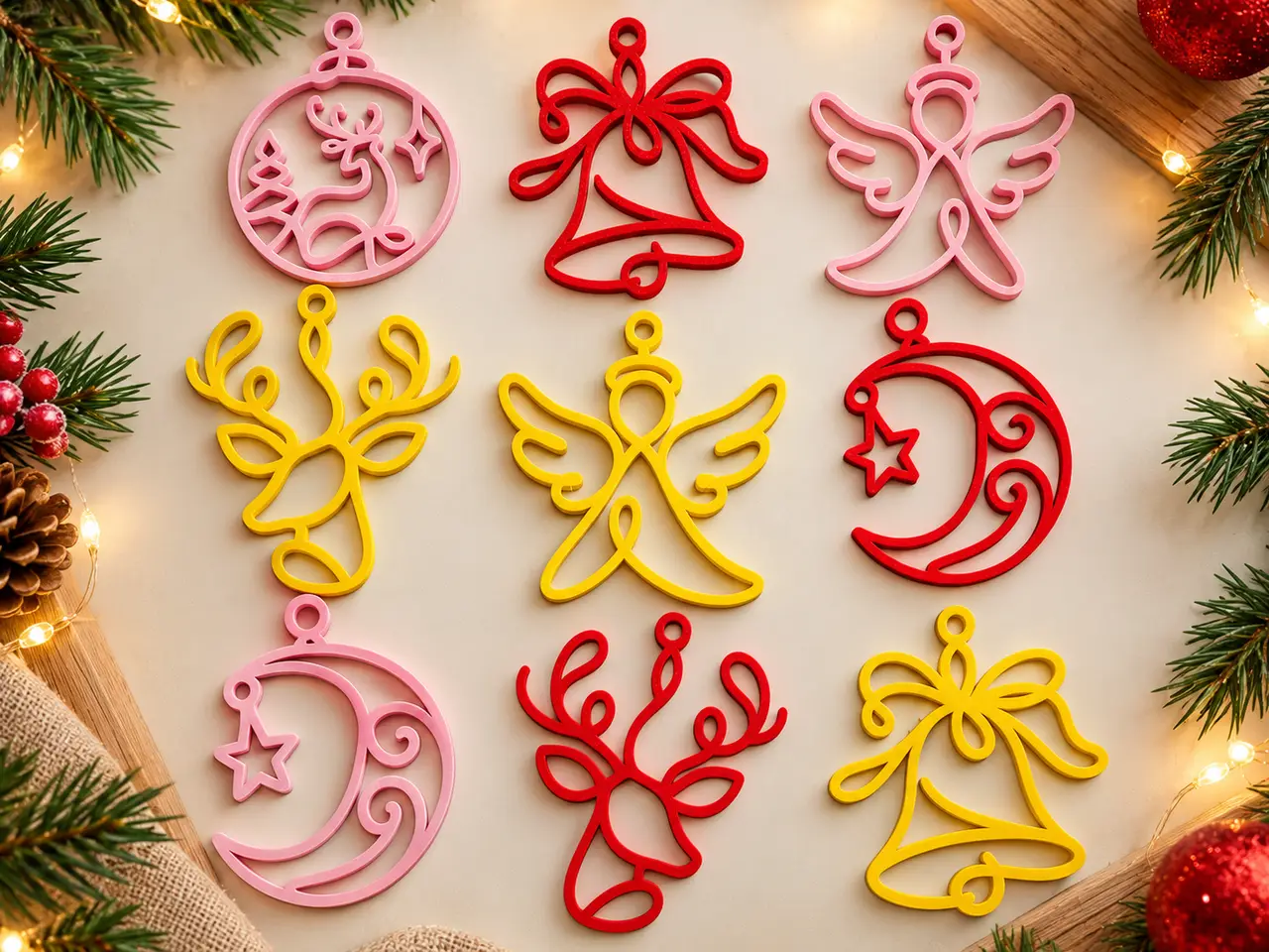 Christmas Line Art Ornaments — modelo 3D