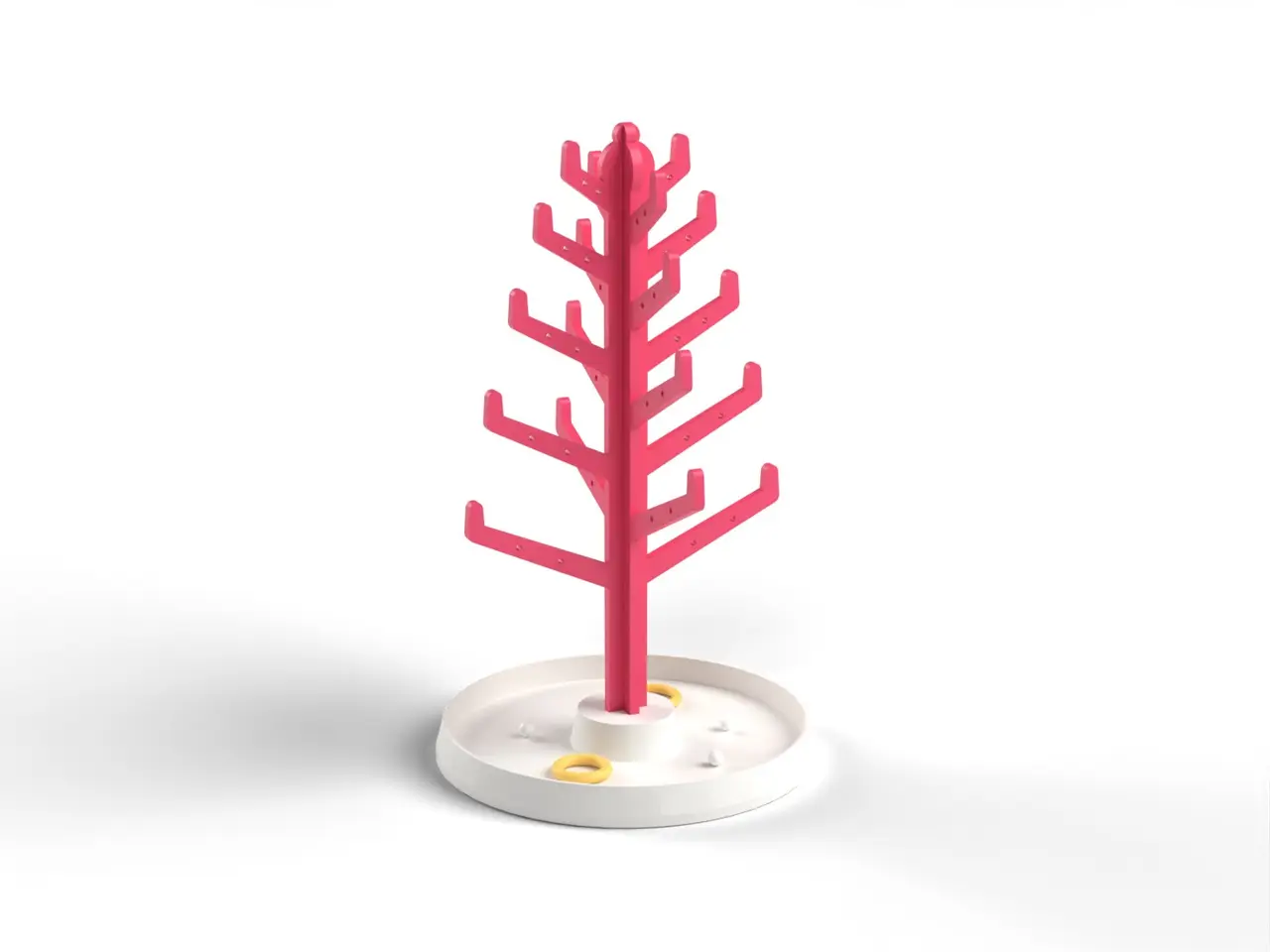Jewelry Tree - Slot-Together Ring and Necklace Holder with Earring Holes and Dish (OpenSCAD) — modelo 3D