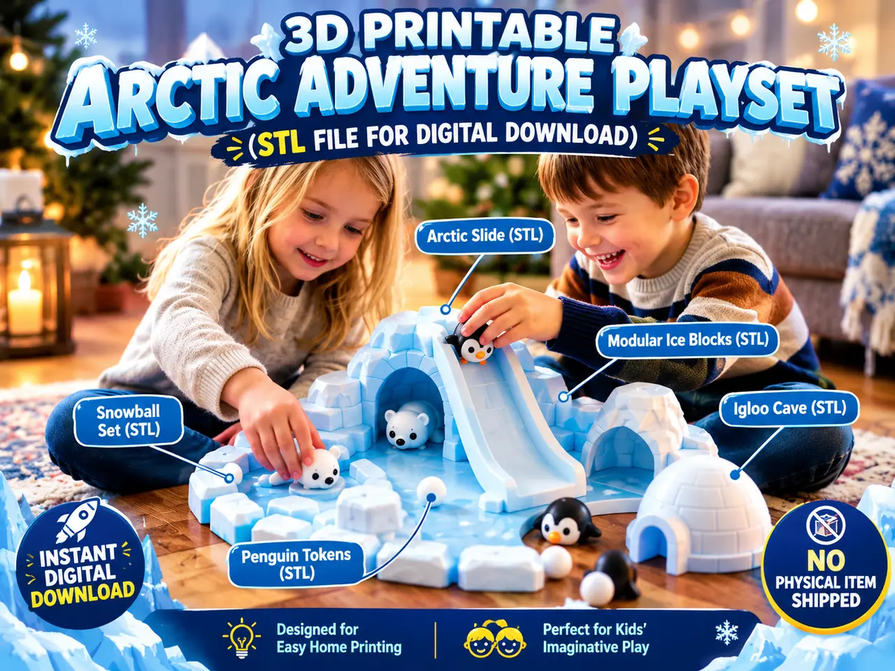 Polar Bear & Penguin Playset - Caves, Slide & Snowballs — modelo 3D
