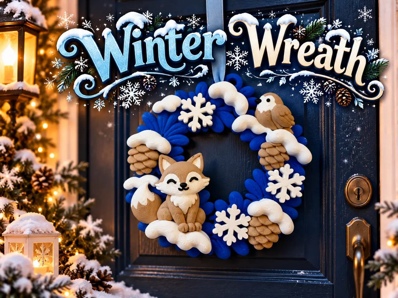 Winter Wreath Fox, Snowflakes & Winter Woodland — modelo 3D