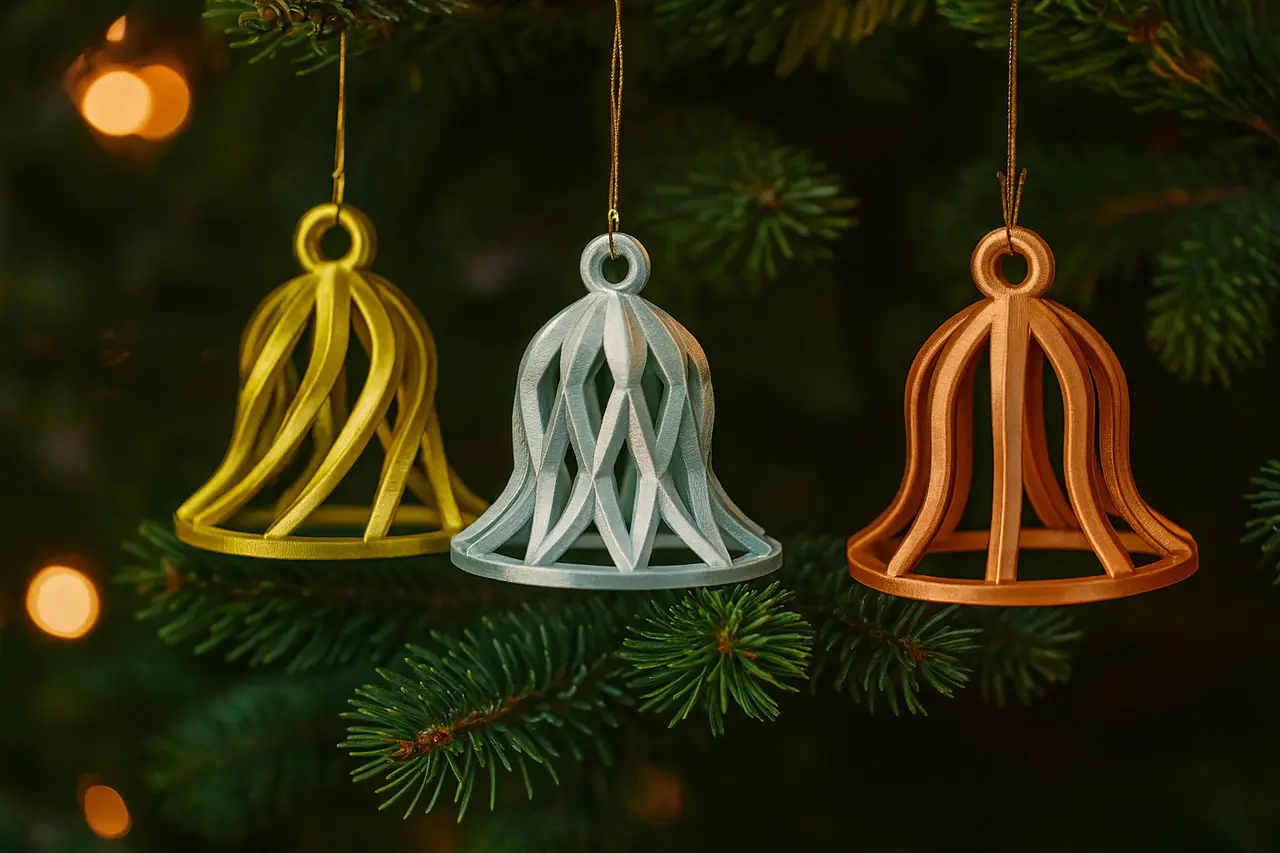 Open Frame Spiral & Lattice Holiday Bell Ornaments – Elegant Christmas Decor — modelo 3D
