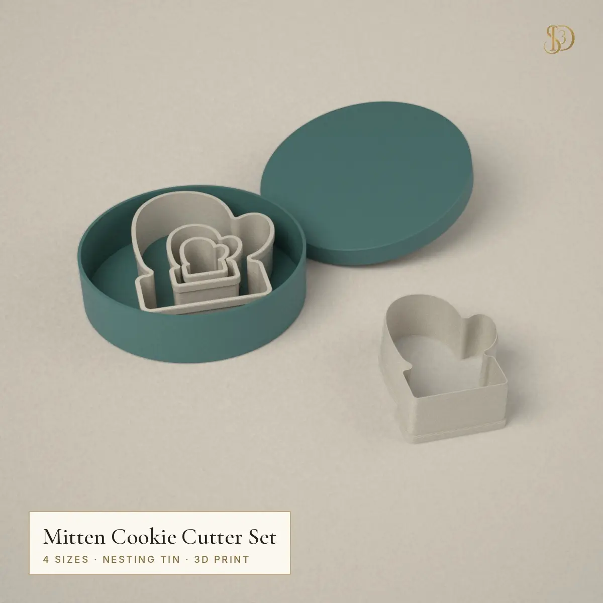 Mitten Cookie Cutter Set – 4 Nesting Mitten Cutters 3.4–11.3 cm with Storage Tin — modelo 3D