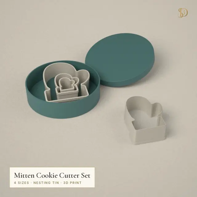 Mitten Cookie Cutter Set – 4 Nesting Mitten Cutters 3.4–11.3 cm with Storage Tin — modelo 3D
