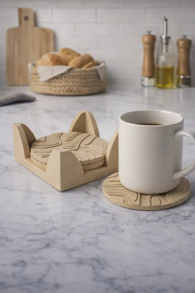 Modern Minimalist Coasters with a Stylish Holder — modelo 3D