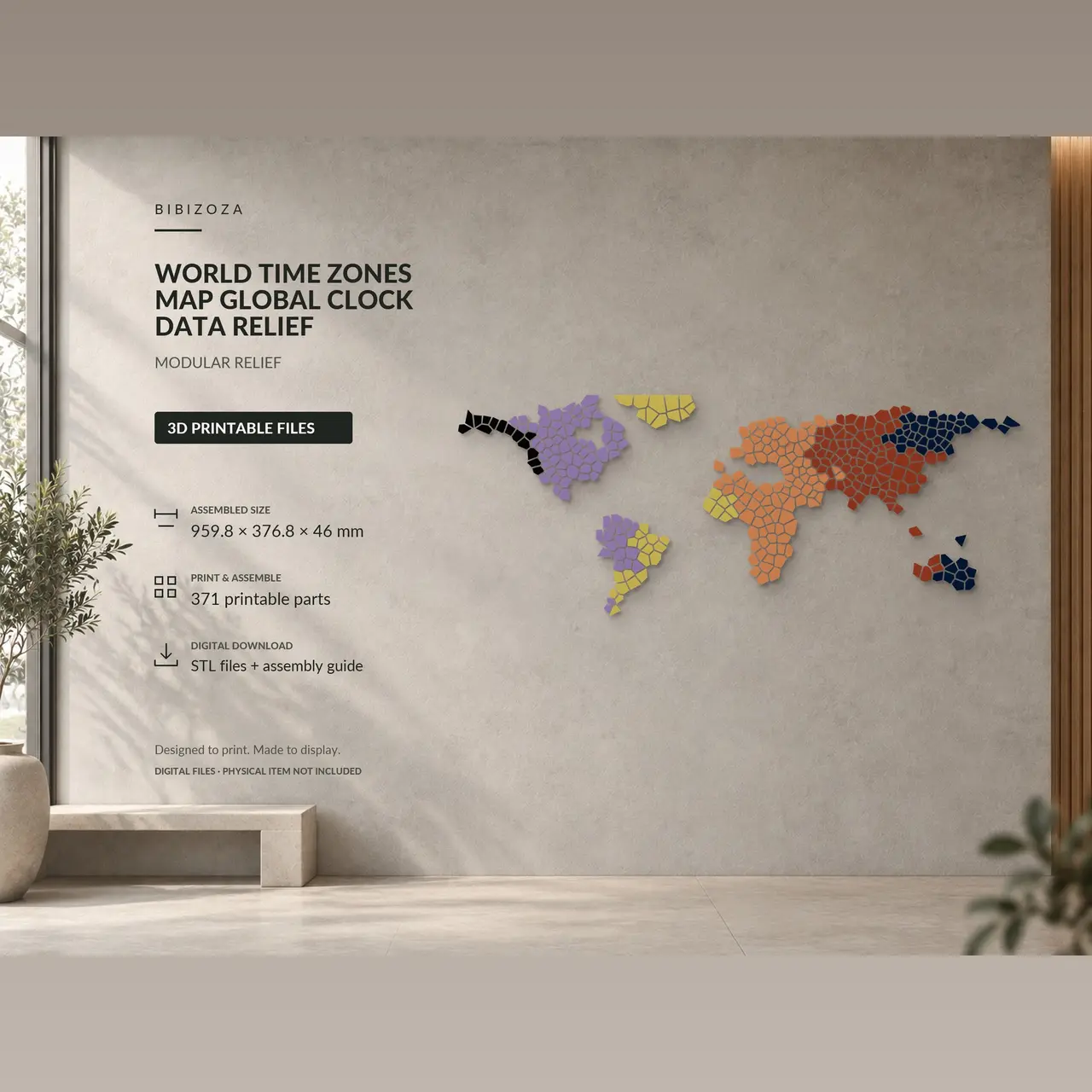 World Time Zones Map — Global Clock Data Relief — modelo 3D