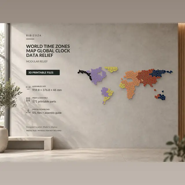 World Time Zones Map — Global Clock Data Relief — modelo 3D