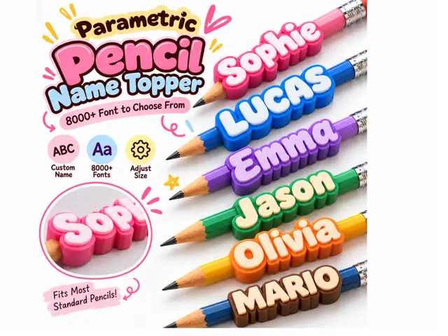 8000 font Parametric Custom Names – Pencil Topper — modelo 3D