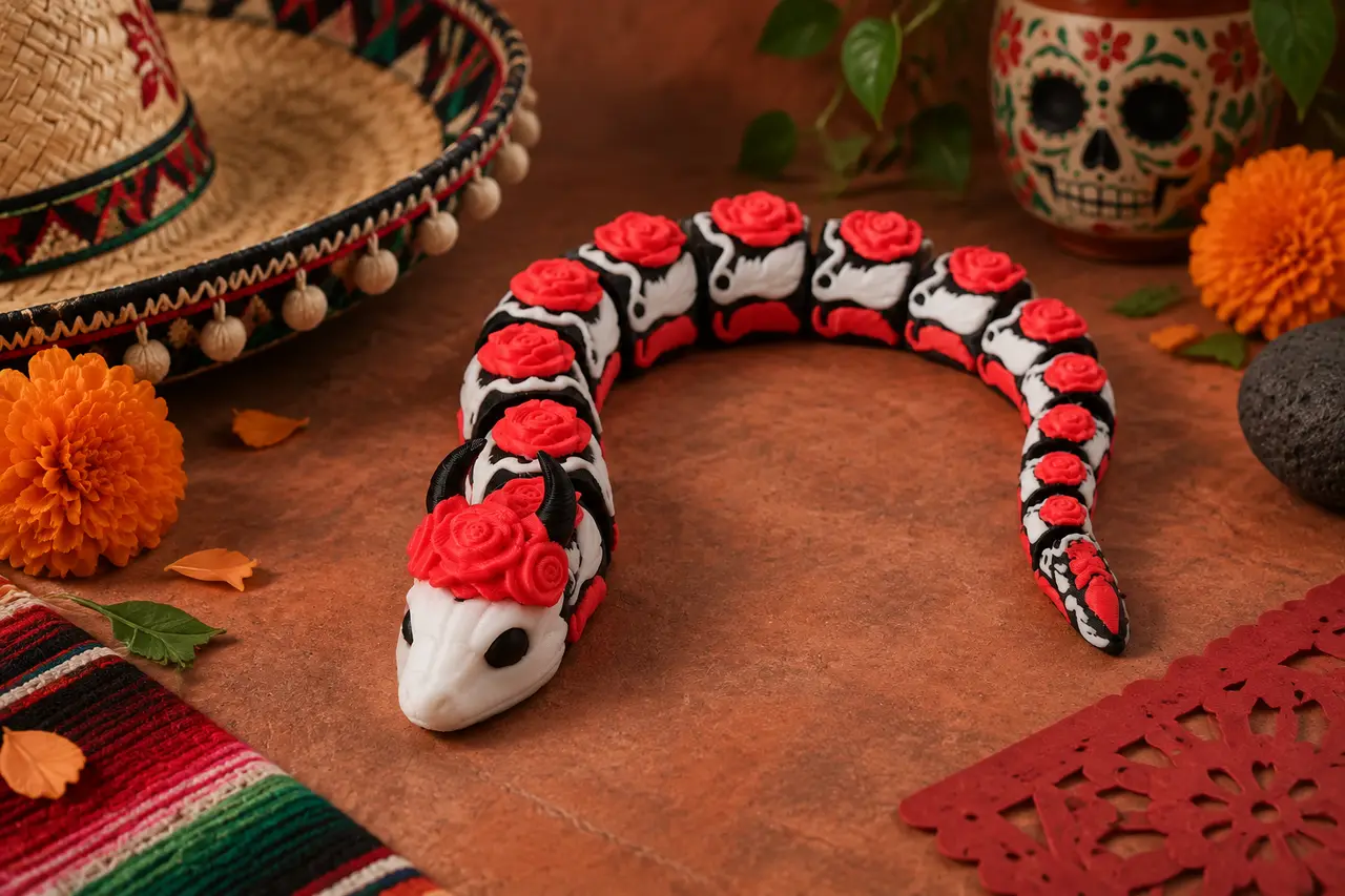Rose Skull Snake Flexi Toy – Day of the Dead Fidge — modelo 3D