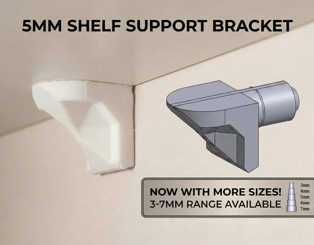 Heavy Duty 5mm Shelf Pin / Peg (L-Shape Support Bracket) metric — modelo 3D