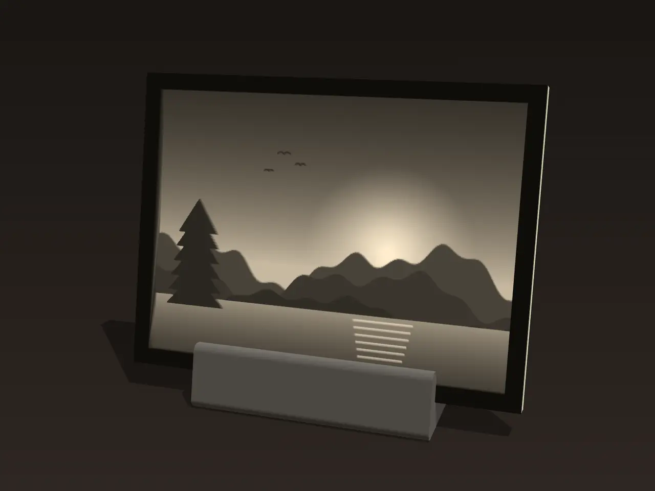 Framed Lithophane Panel + Stand – Mountain Sunset (Free STL) — modelo 3D