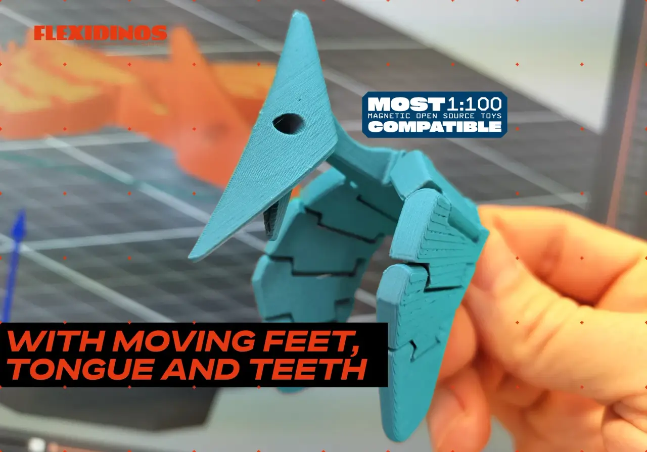 FlexiDinos Bertha the flexi Pterodactyl print in place articulated dinosaur — modelo 3D