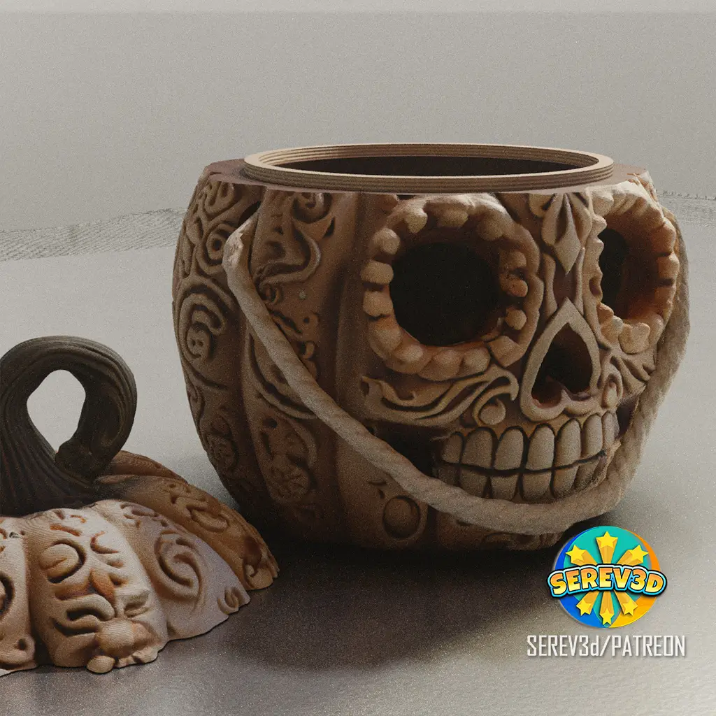 Day of the Dead Halloween Pumpkin - Lamp / Keychain / Planter / Bucket - Multicolor 3MF & STL Model — modelo 3D
