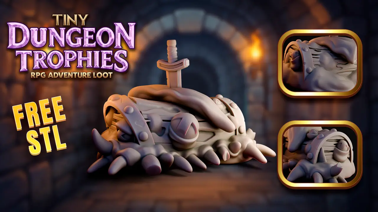 FREE Dead Mimic Chest Trophy - D&D Loot Token & Basing Bit STL (Pre-Supported) — modelo 3D