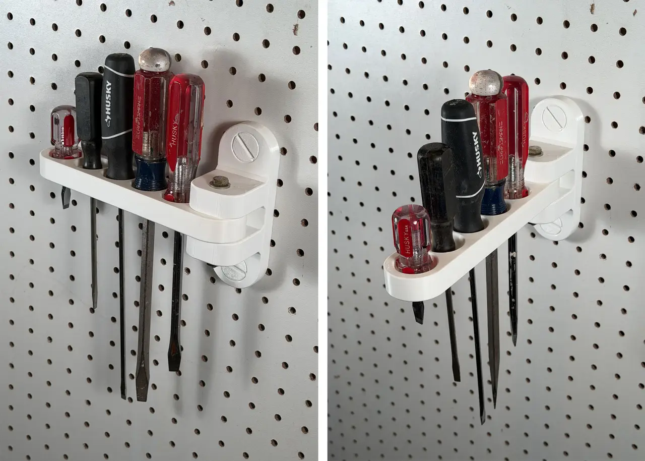 Swing-Out Screwdriver Arm for 1/4" Pegboard – No Headroom Needed — modelo 3D