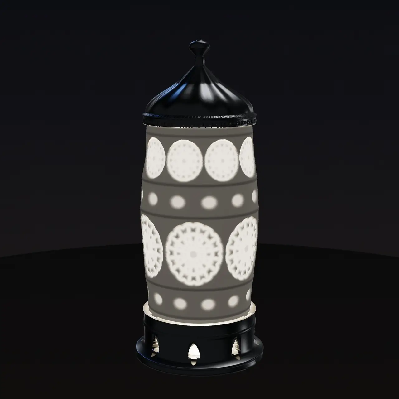 Pag Lace Lantern - Lithophane LED Lamp with Croatian Needle-Lace Rosettes, Filigree Buttons and Silver Onion Dome — modelo 3D
