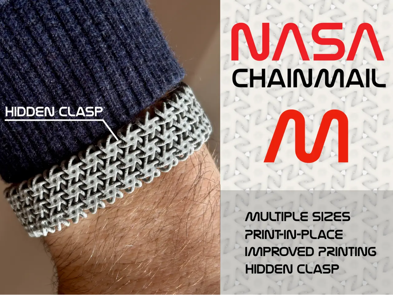 NASA Chainmail Fabric Bracelet M - Clasp - 20sizes — modelo 3D