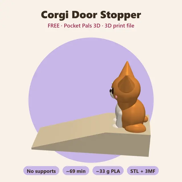 Corgi Door Stopper – Free Chibi Dog Door Wedge, No Supports — modelo 3D