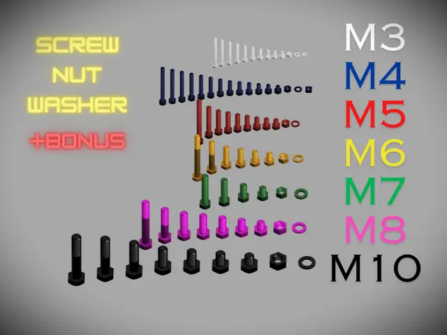 Screw Set M3 M4 M5 M6 M7 M8 M10, ISO 4017 — modelo 3D