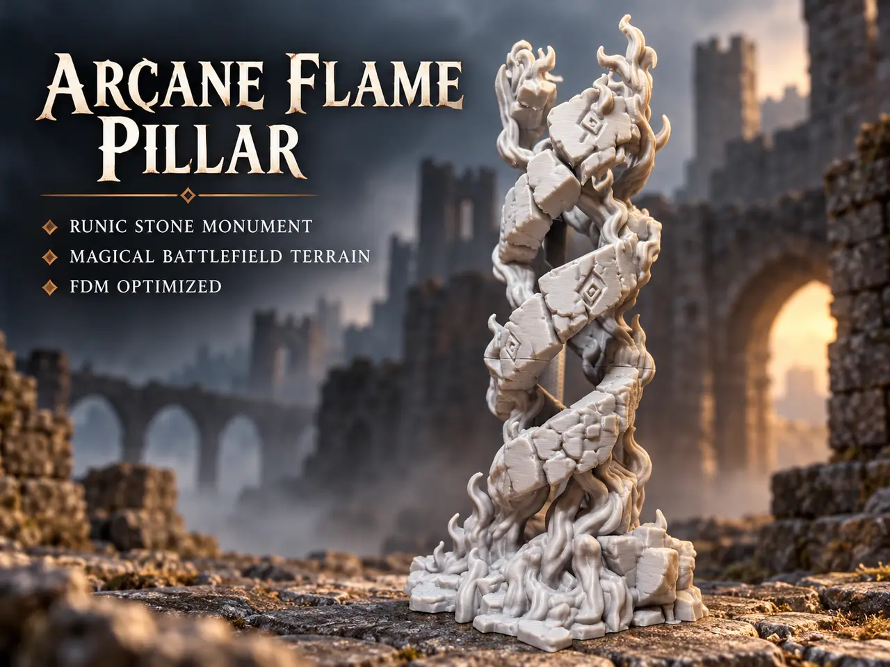 Arcane Flame Pillar – Runic Stone Monument — modelo 3D