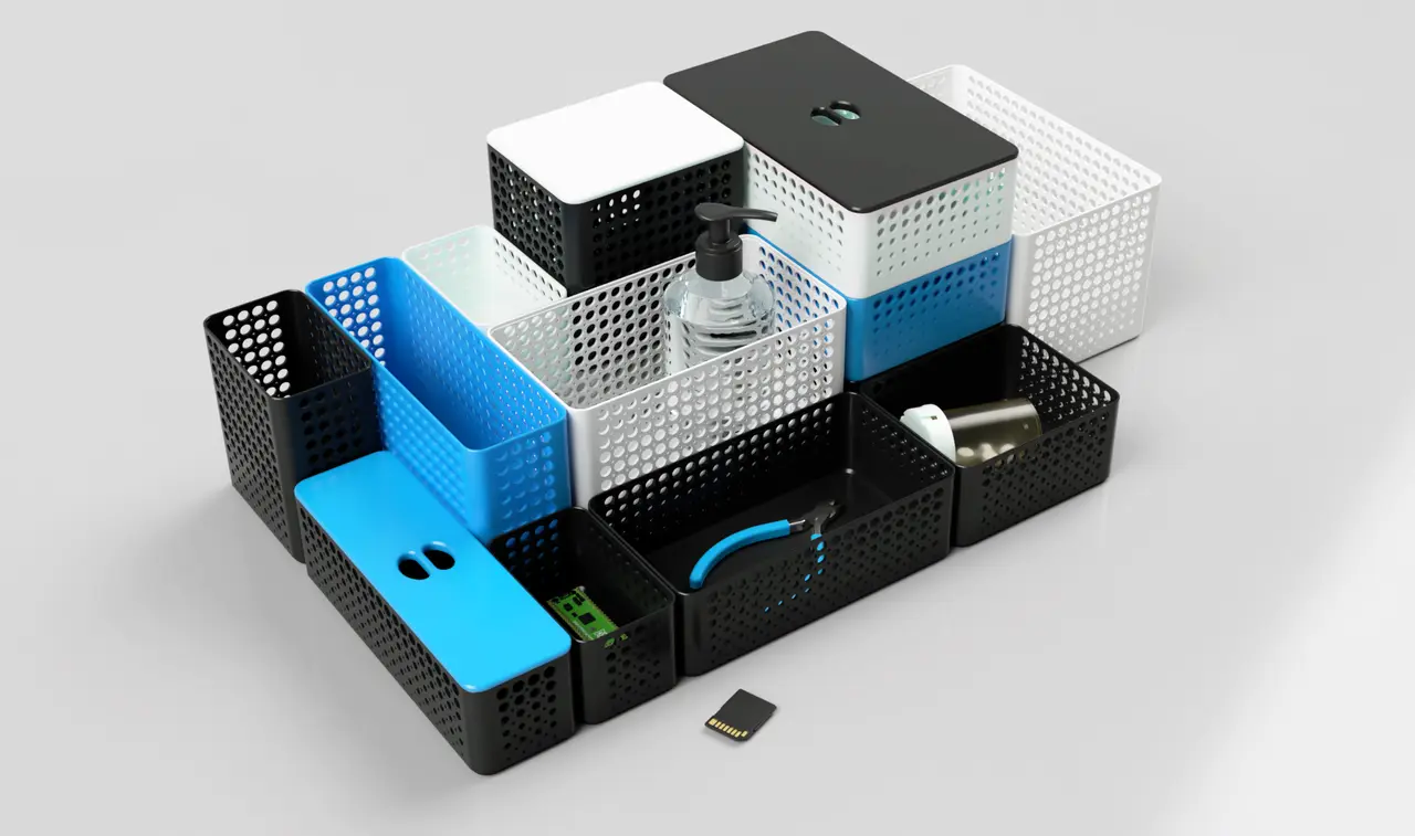 Stackable Baskets Organizer System with Lids (Circle Edition) — modelo 3D