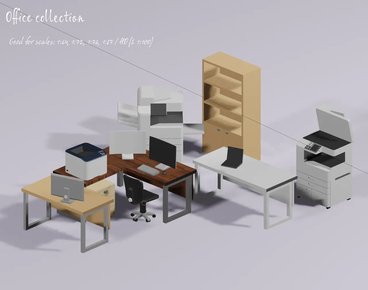 HO scale office collection 1:64, 1:72, 1:76, 1:87, 1/100 — modelo 3D