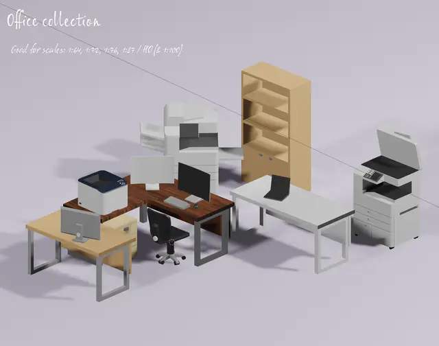 HO scale office collection 1:64, 1:72, 1:76, 1:87, 1/100 — modelo 3D