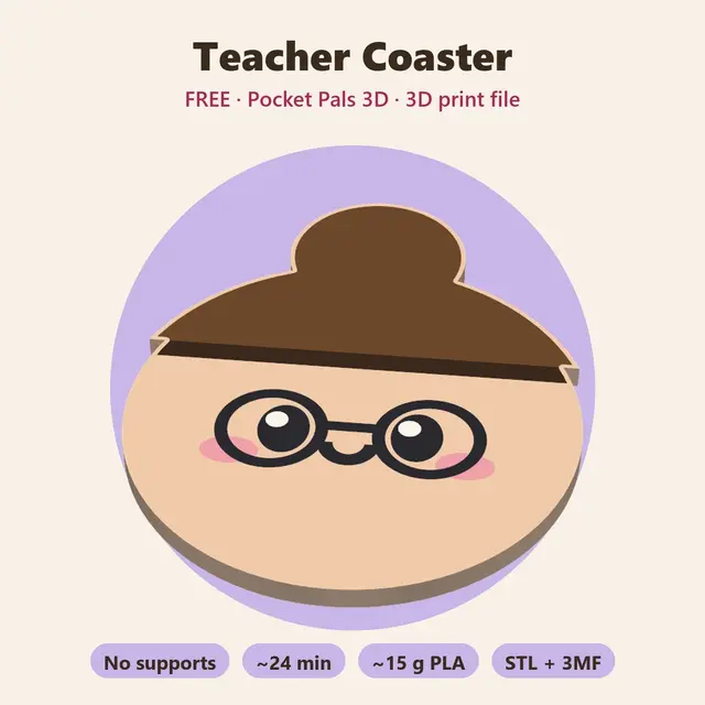 Teacher Coaster – Free Kawaii Teacher Gift Coaster, No Supports — modelo 3D