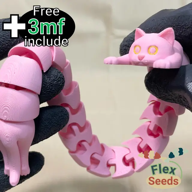 [Official Remix] Flexi Extra Size Cat (Print-in-place) — modelo 3D