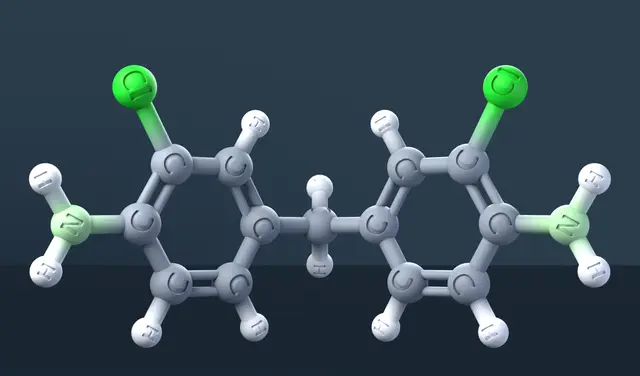 3,3'-Dichloro-4,4'-Diaminodiphenylmethane 3D Molecular Model — CAS 101-14-4 — modelo 3D