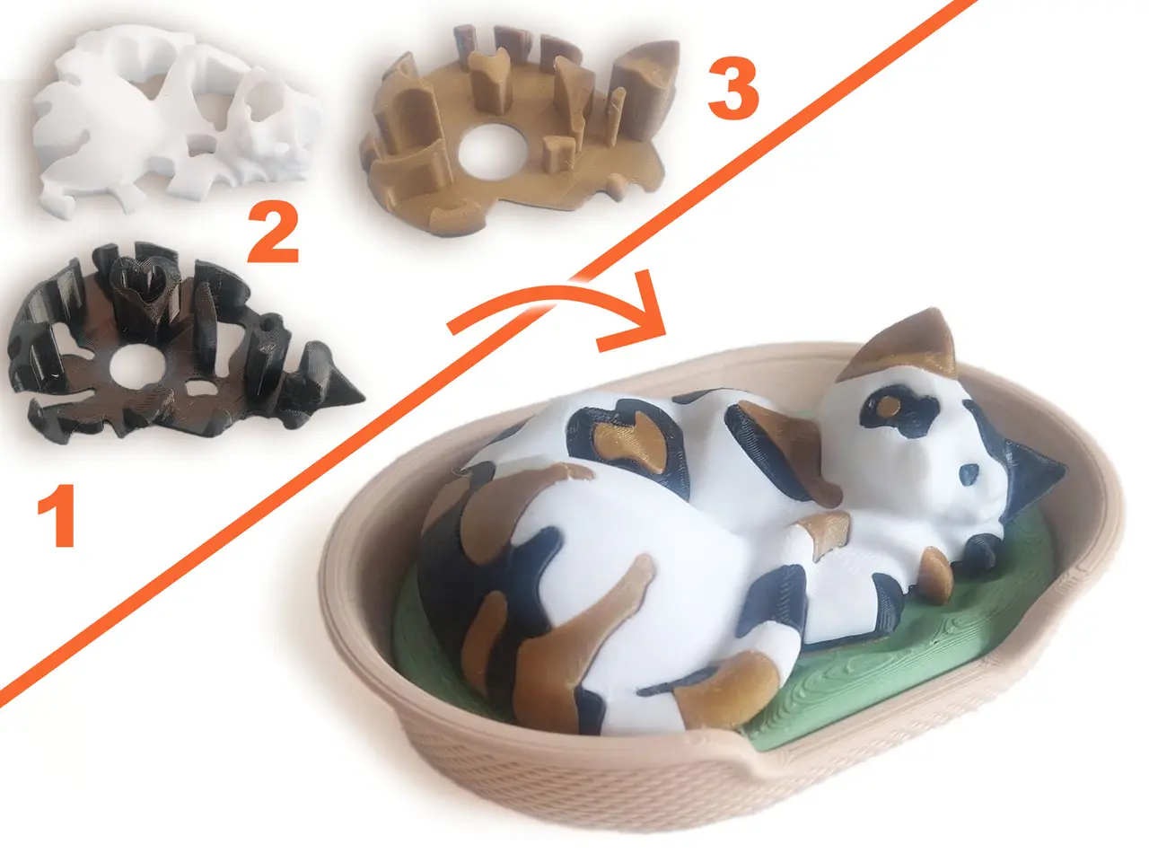 Single Extruder - TRIPLE Color - Sleepy Cat — modelo 3D